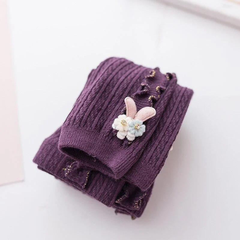 0 to 4 Years 2020 Cotton Girl Knitted Pants Winter Warm Leggings for Girls Cute Flower Leggings for Children Thick Baby Trousers