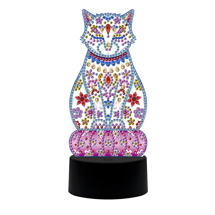 DIY Special Shaped Diamond Painting Cat LED Light Cross Stitch Embroidery