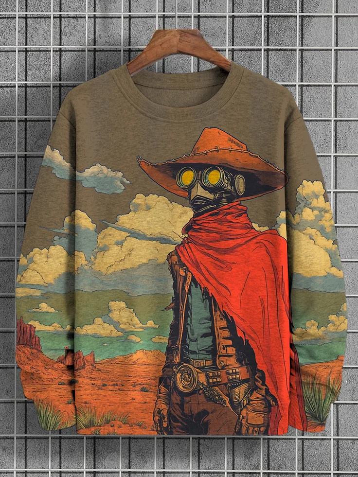 Men's Desert Cowboy Robot Print Casual Sweatshirt