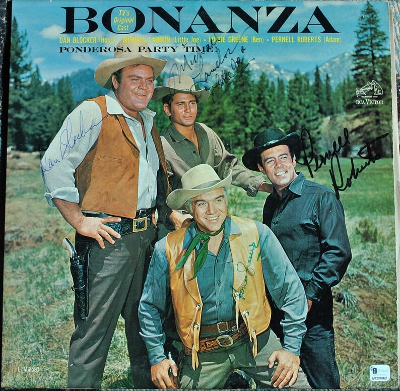 BONANZA CAST SIGNED Album X4 Ponderosa Party Time Dan Blocker, Lorne Greene, Michael Landon, Pernell Roberts wcoa