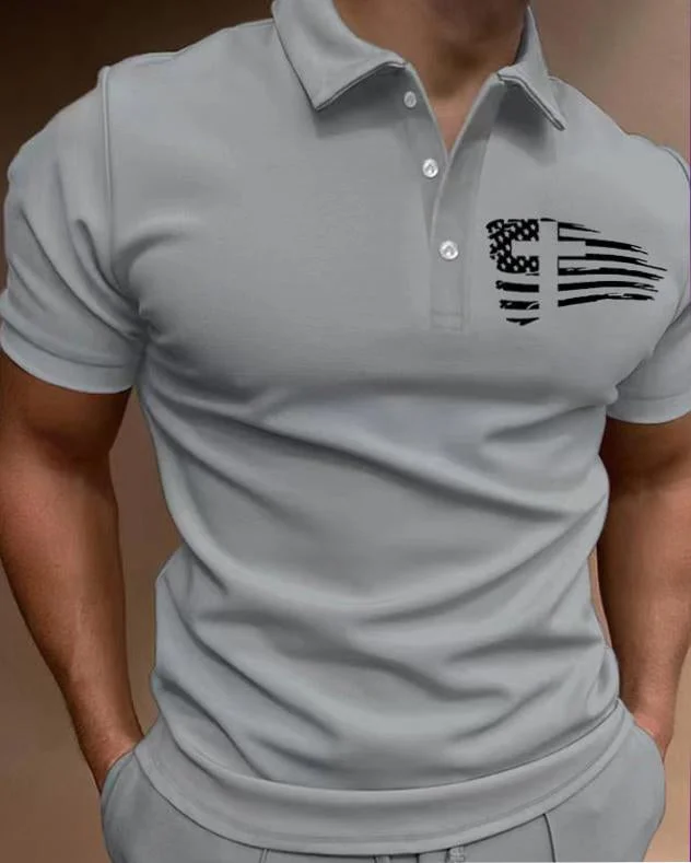 Men's Casual Flag Printed Short Sleeved Polo Shirt at Hiphopee