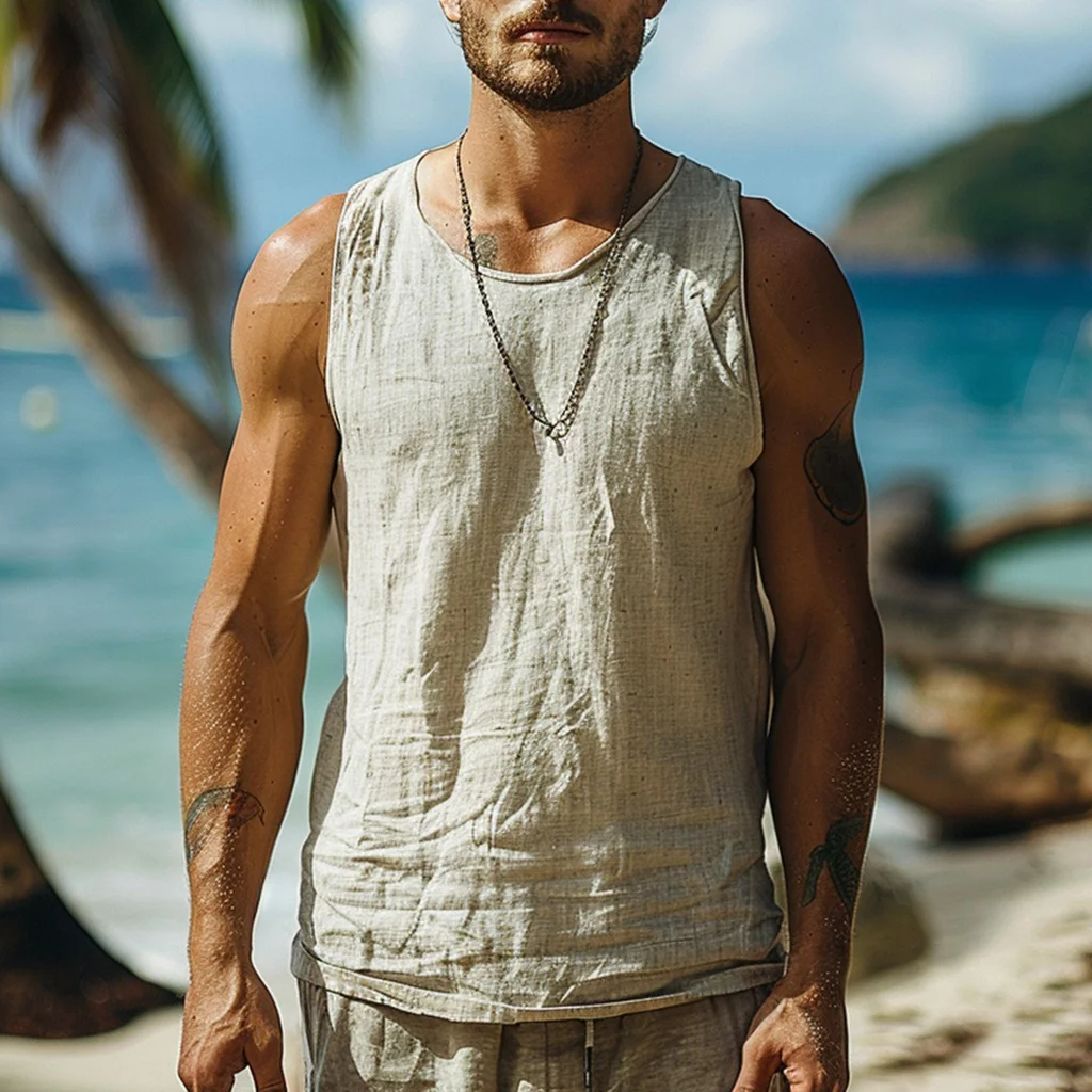 Men's Vintage Linen Vest-inspireuse