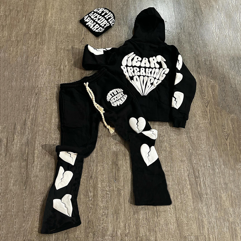 Vintage Heart Breaking Lover Graphic Hoodie & Flared Trousers - SOPULA