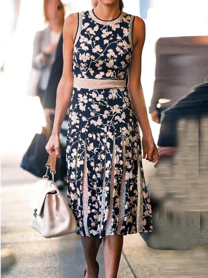 Navy Blue Floral-Print Sleeveless Ruched Shirts & Tops