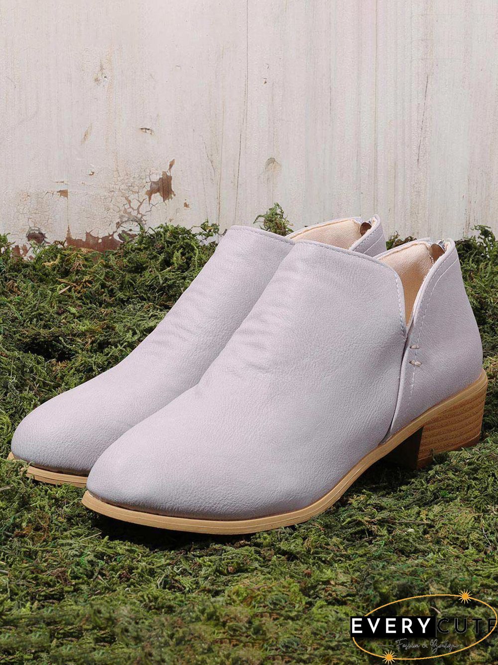 Pu Chunky Heel Zipper Pumps