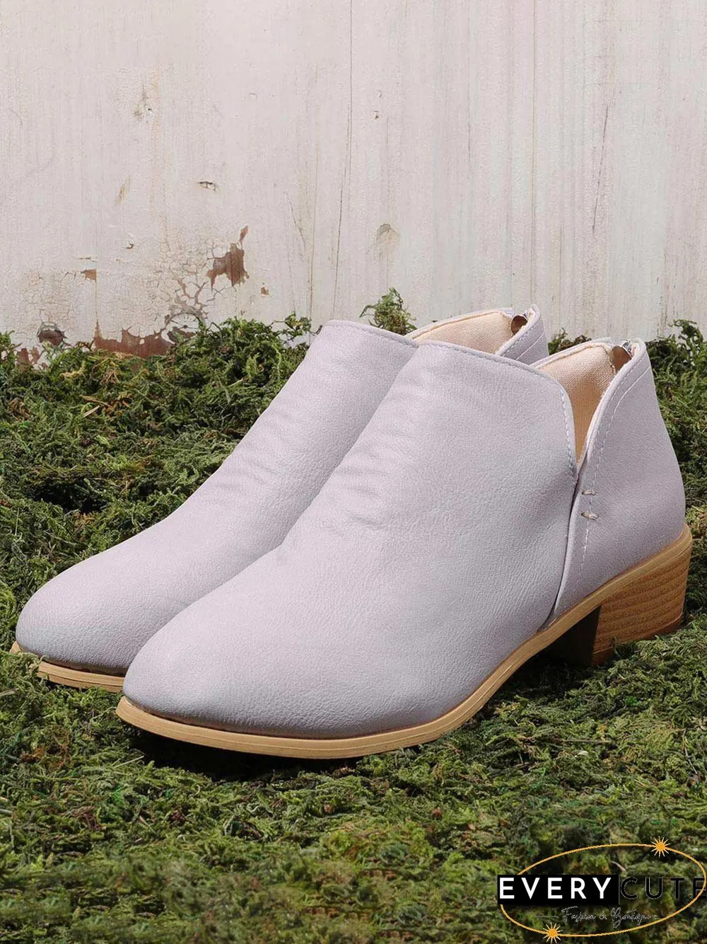 Pu Chunky Heel Zipper Pumps