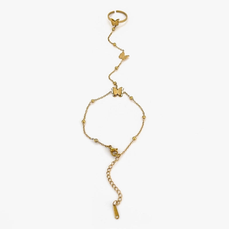 Sweet Minimalist Classic Style Butterfly 316L Stainless Steel  18K Gold Plated Imitation Pearl Rhinestones Shell Bracelets In Bulk