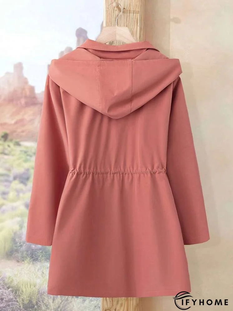 Plus Size Solid Color Cinched Waist Hooded Trench Coat, Autumn | IFYHOME