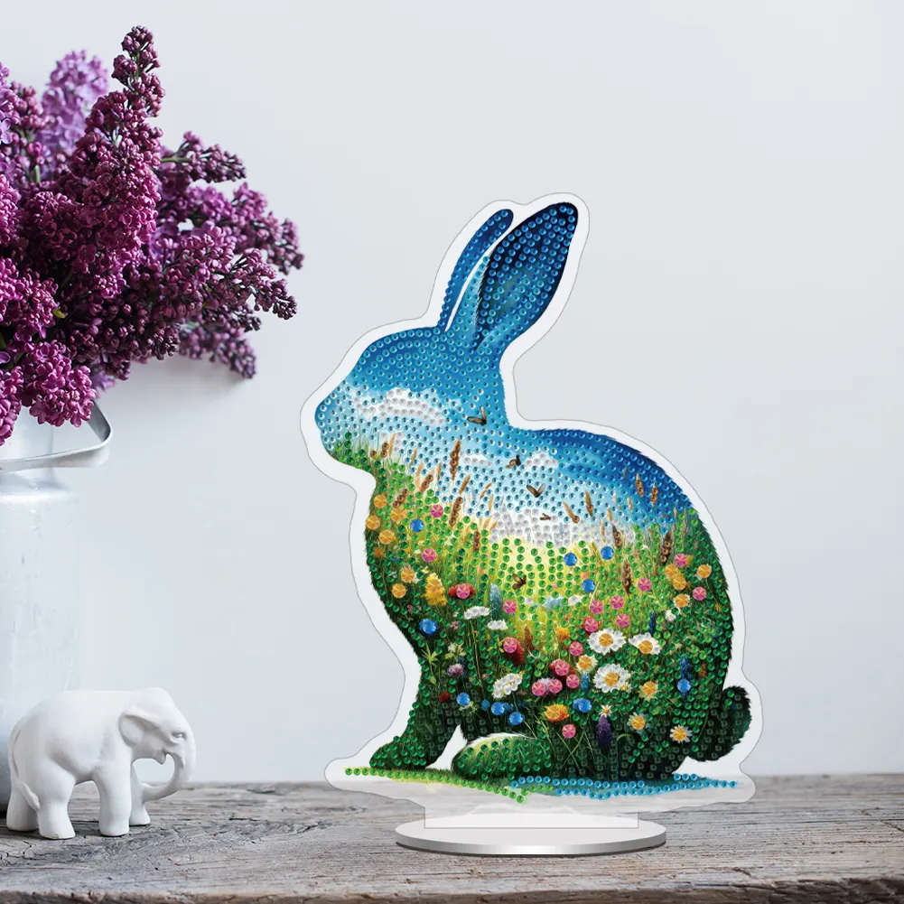 5D DIY Acrylic Rabbit Animal Scenery Silhouette Special Shape Diamond Painting Art Tabletop Decorations