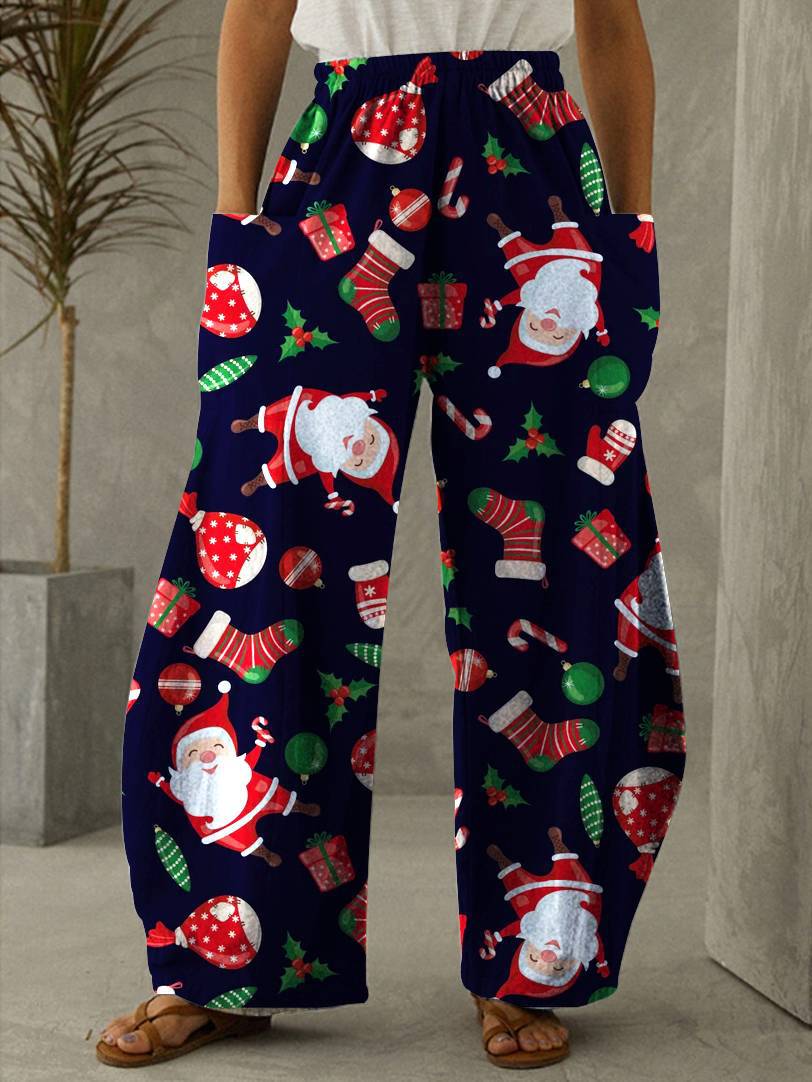  thdmladies Christmas Print Vintage Casual Loose Pants thedmladies