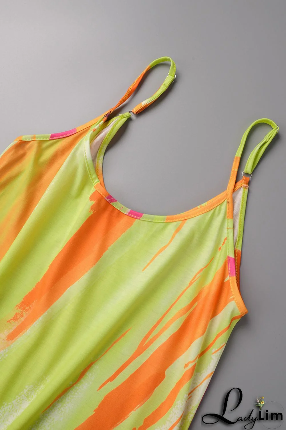 Yellow Sexy Print Patchwork Spaghetti Strap Sling Dress Dresses