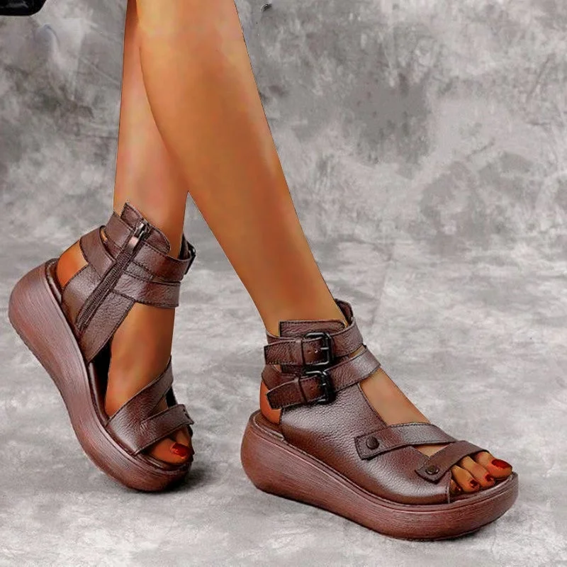 2022 Fish Mouth High Quality Soft PU Leather  Roman Shoes