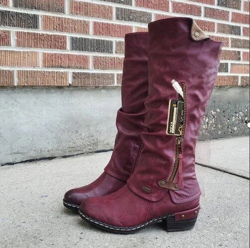 Women Boots Winter Western Punk Boots Winter Warm Shoes Side Zipper Cowboy Boots Ladies Booties