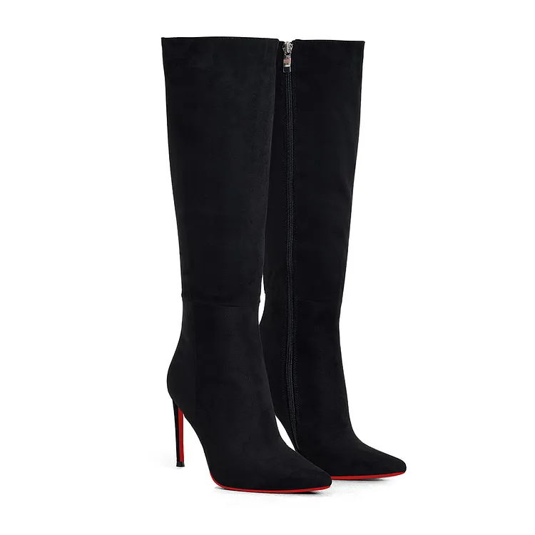 100mm Stylish Zipper Crocodile Red Bottoms Pumps High Heels Knee Boots VOCOSI VOCOSI