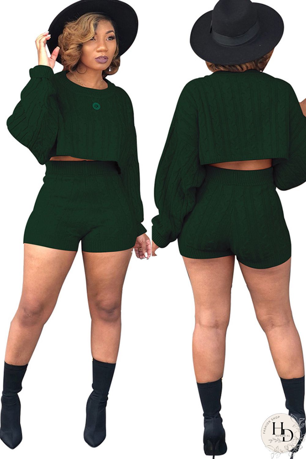 Orange Wool Europe and America Solid Two Piece Suits pencil Long Sleeve Two-Piece Short Set