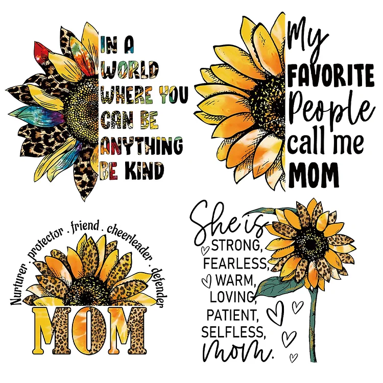 4 Sheets Sunflower Iron on Patches Heat Transfer Vinyl Patch Sticker for T-Shirt
