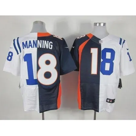 Colts #18 Peyton Manning Navy Blue/White Men's Stitched NFL Elite Split Broncos Jersey