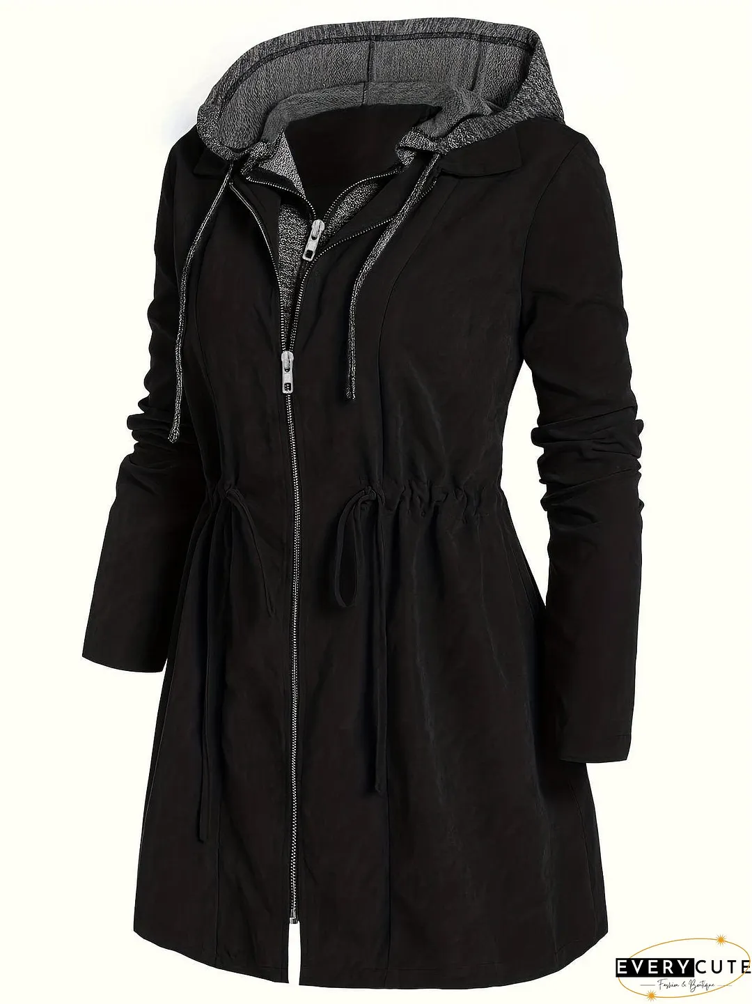 Hooded Zip-Up Coat Plus Size