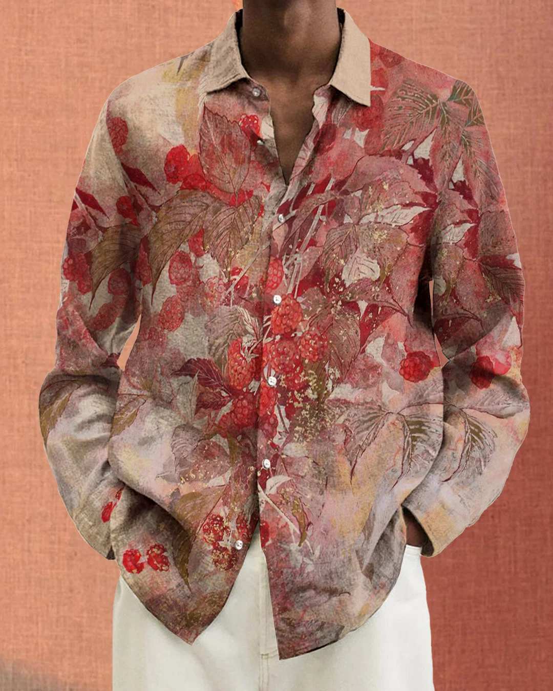 Men's cotton&linen long-sleeved fashion casual shirt 52b8