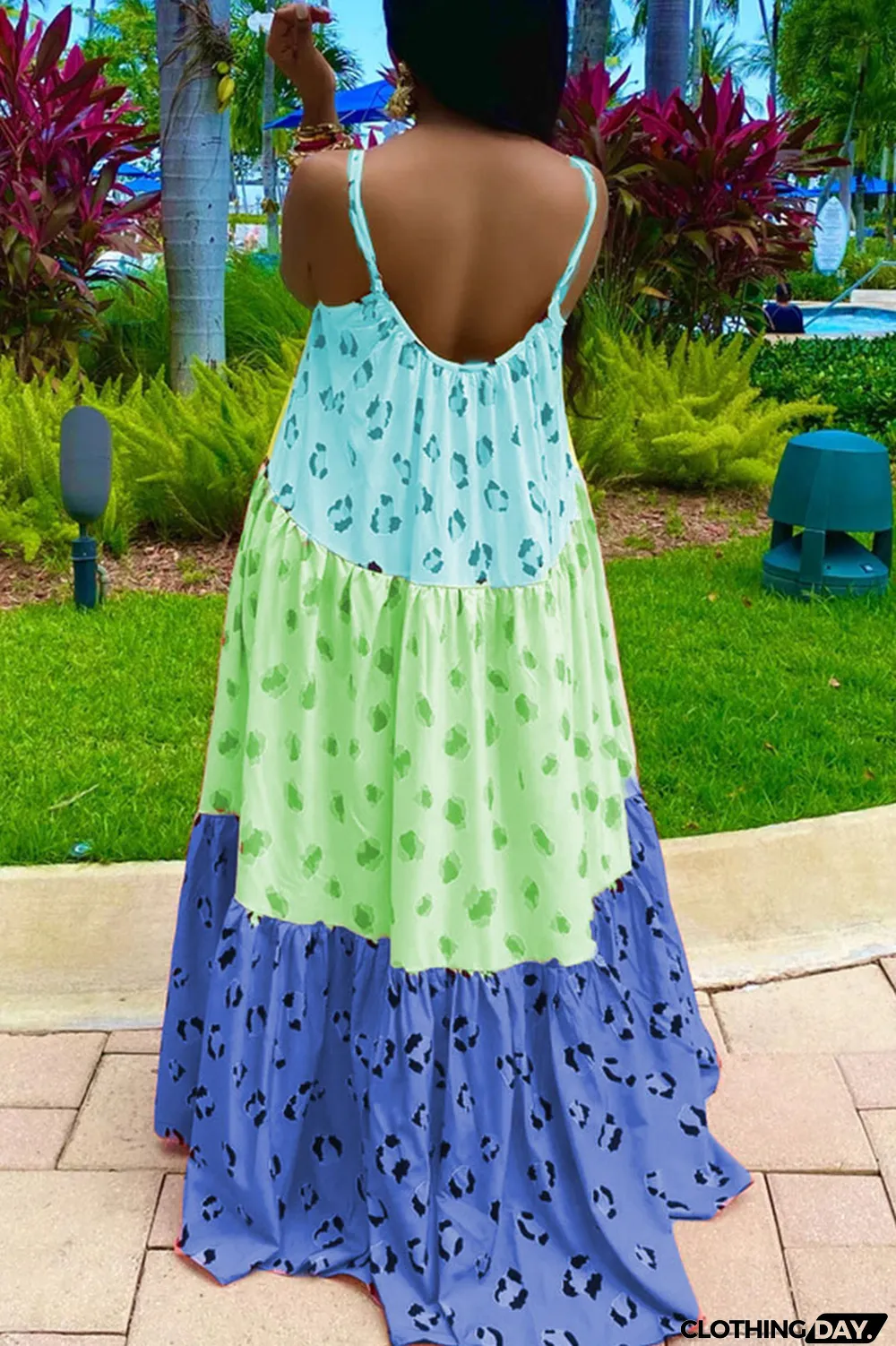 Pink Casual Sweet Print Split Joint Spaghetti Strap A Line Dresses