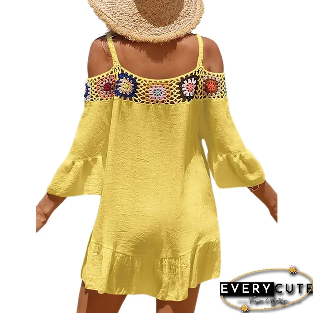 Yellow Cold Shoulder Beach Cover Ups