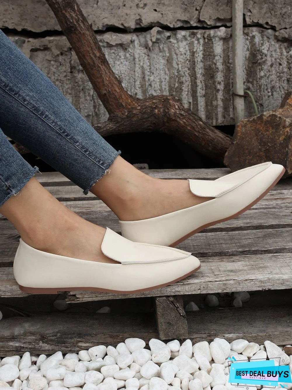 Simple PPlain Color Pointed Toe Flat Loafers