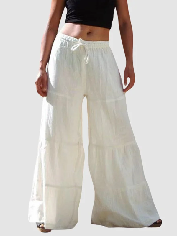Drawstring Elasticity Pleated Solid Color Split-Joint High Waisted Loose Trousers Pants