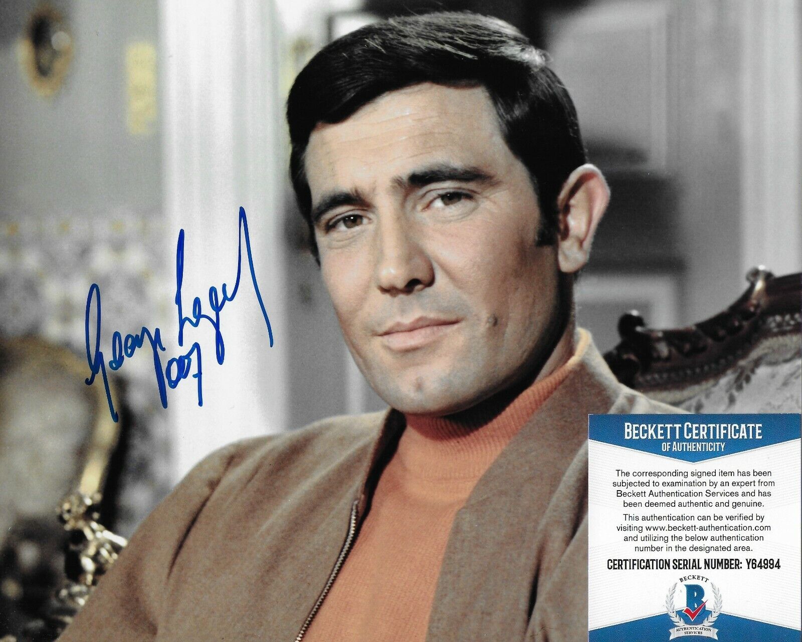 George Lazenby James Bond 007 Original Autographed 8X10 Photo Poster painting w/Beckett COA