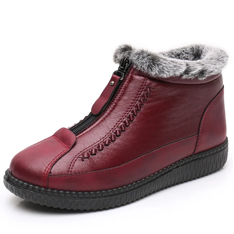 GKTINOO Winter New Leather Waterproof Snow Boots Women's Plus Velvet Warm Short Boots Ladies Casual Lightweight Flat Boots