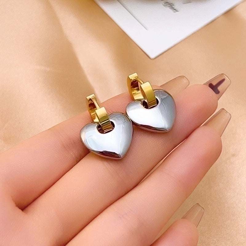 1 Pair Hip-Hop Vintage Style Heart Shape Polishing Plating 304 Stainless Steel Gold Plated Silver Plated Drop Earrings