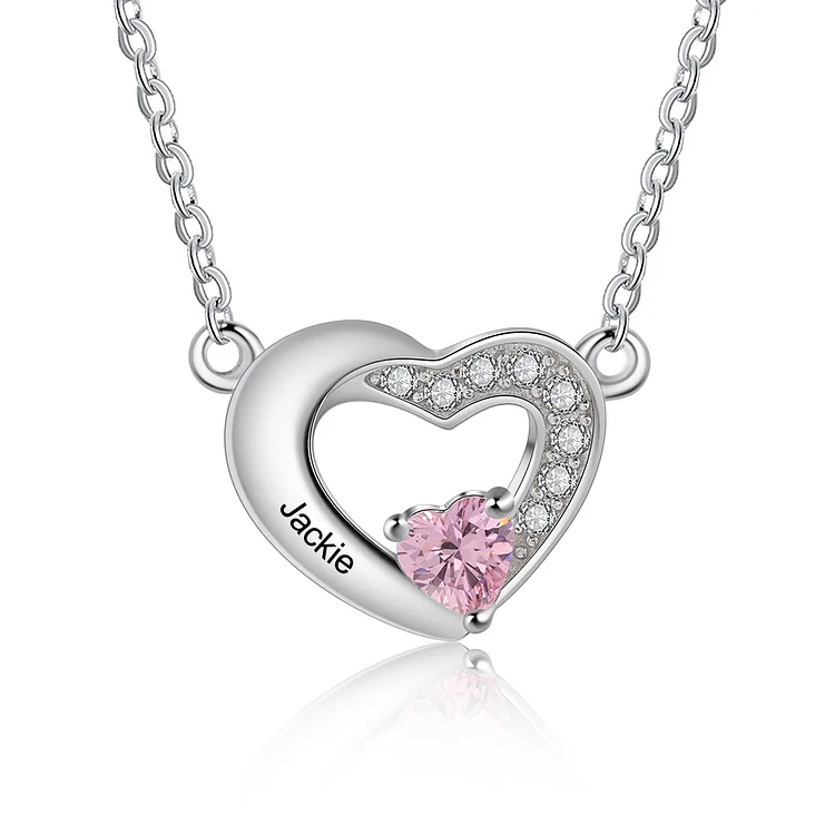 Personalized Heart Necklace with 1 Birthstone Diamond Necklace