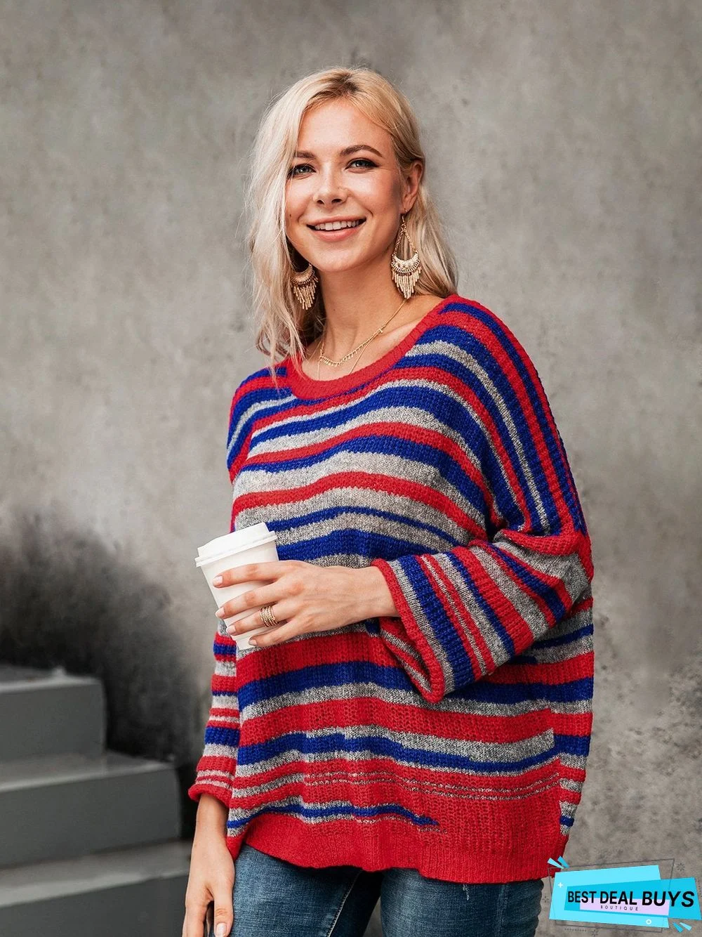 Basic Striped Scoop Neckline Sweater