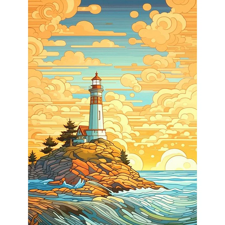 Diamond Painting - Full Round - Sunset Seaside Lighthouse(30*40cm)