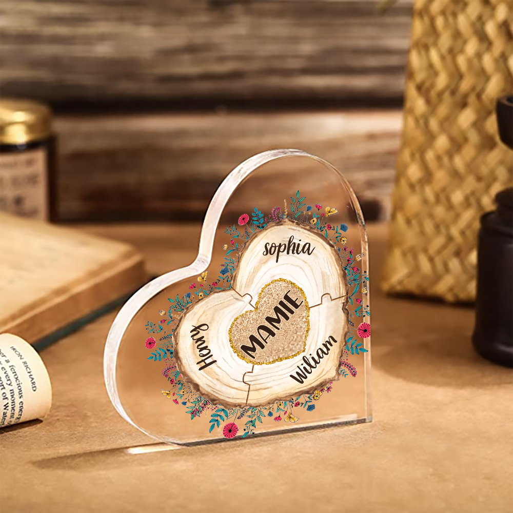 À ma Maman/Mamie - Plaque Acrylique Morceaux de coeur 4 Prénoms Personnalisés