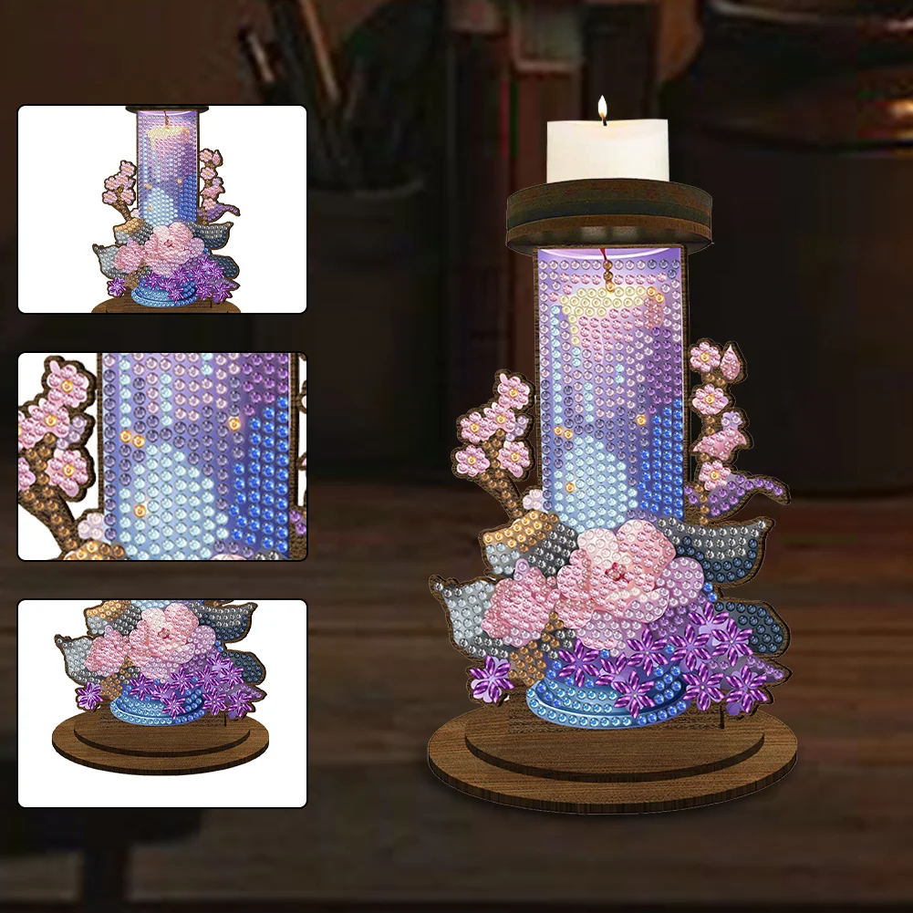 Wooden Flower Candle 5D DIY Diamond Painting Candle Holder Decor for Home Office