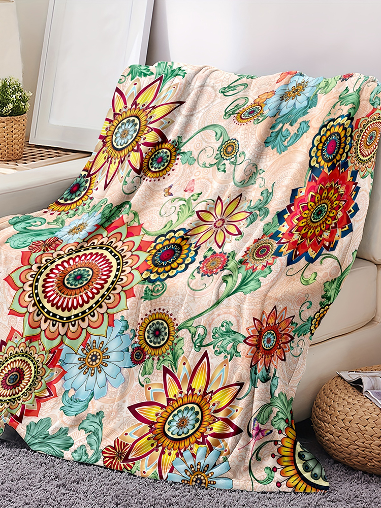 Comstylish Bohemian Mandala Floral Print Anti-pilling Flannel Blanket