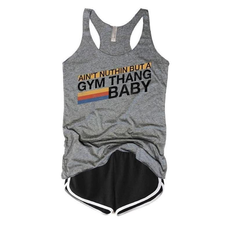 Ain't Nuthin But A Gym Thang Baby...Retro Grey Triblend Racerback Tank