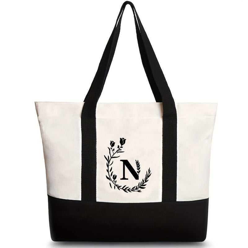 Women’s Medium Canvas Letter Flower Classic Style Square Zipper Shoulder Bag