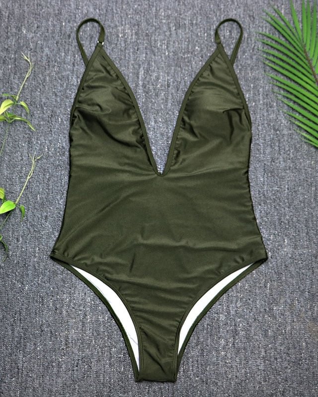 Women Swimwear 2021 Sexy One Piece Swimsuit  High Cut Monokini Deep V Swim Suit Retro Bodysuit Bathing Suit Beachwear 3389