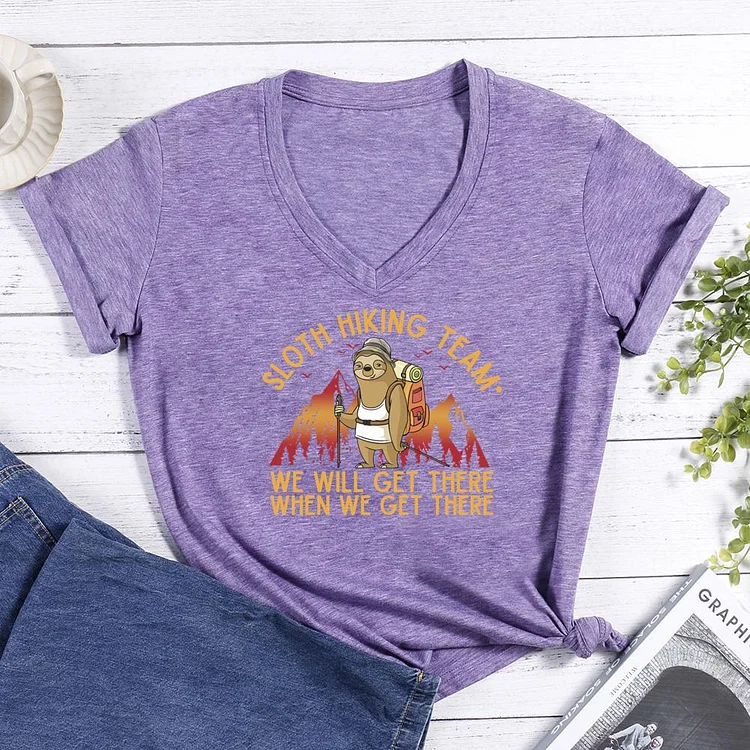 Sloth Hiking  We Will Get There V-neck T Shirt-Annaletters