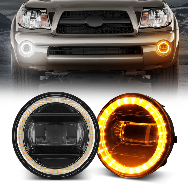 Roxmad Fog Light Assembly with Halo Ring DRL/Turn Signals for 2005-2011 Toyota Tacoma