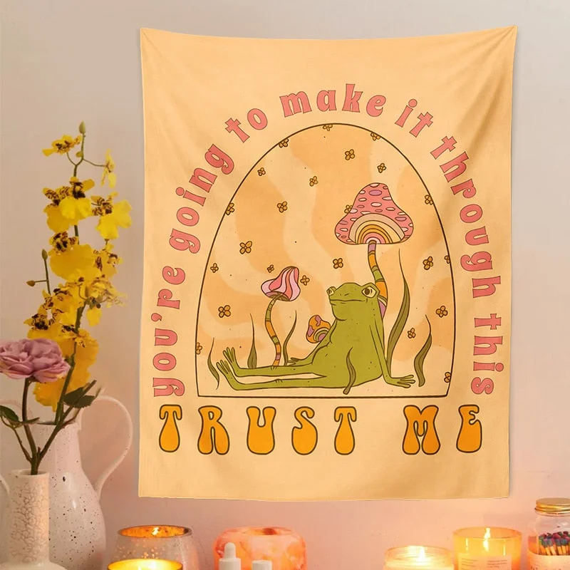 Mushroom Frog Tapestry Wall Hanging Retro trust me Bohemian Decoration Home Decoration Hippie Mattress Girls Dorm Room Decor