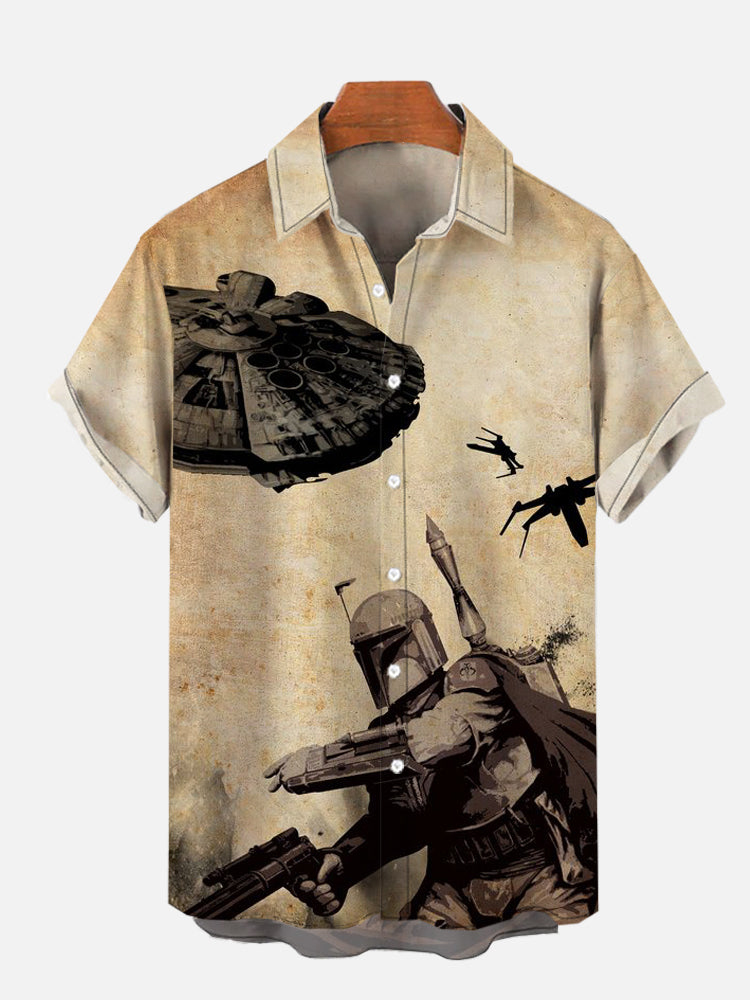 Vintage ukiyo-e spaceship and masked samurai print shirt PLUSCLOTHESMAN