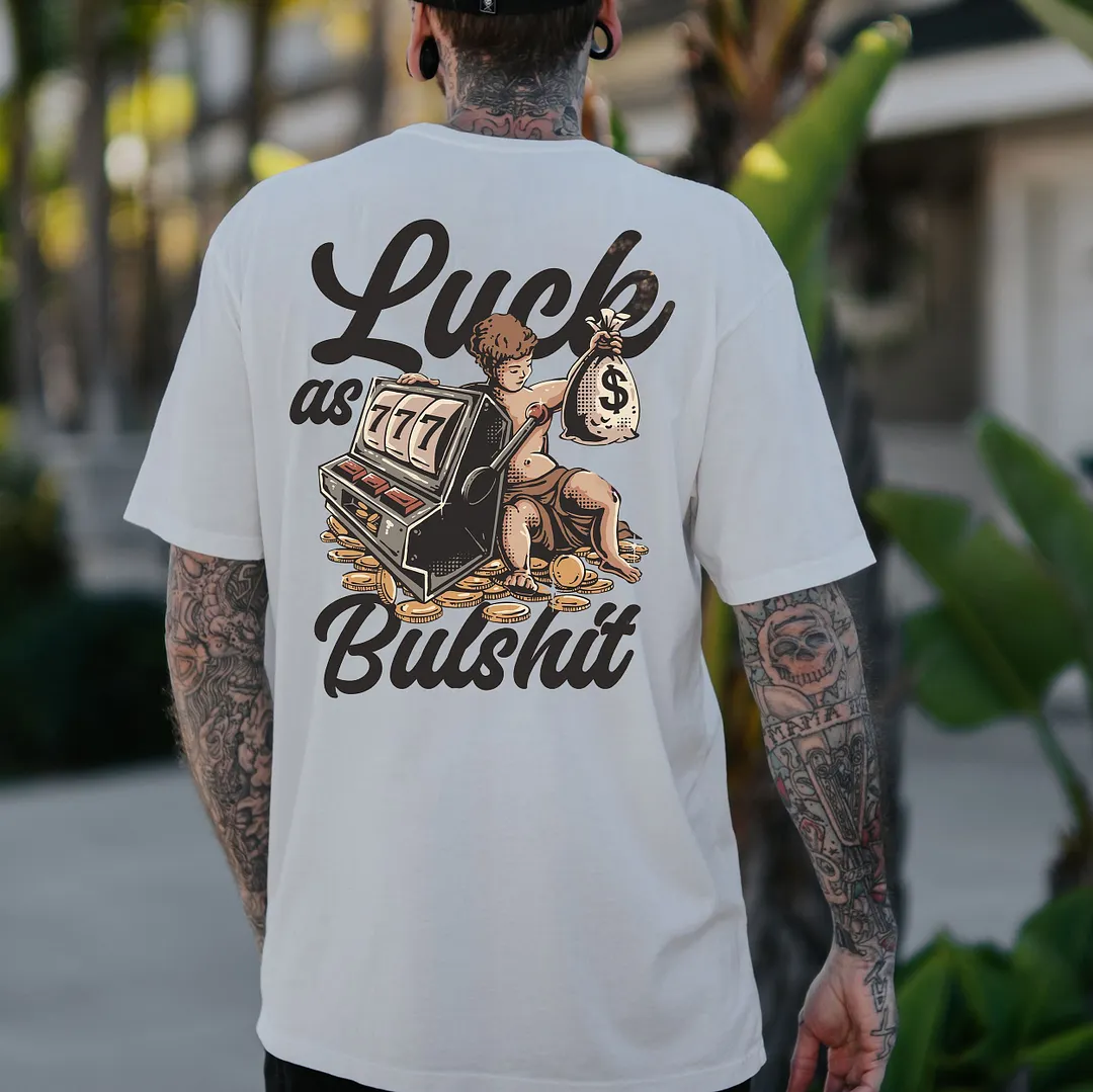 LUCK BULSHIT Cowboy and Wealth White Print T-shirt