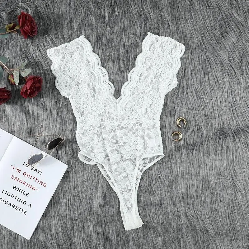 Churchf 2020 Explosion Of New Sexy Fashion Lingerie Lace Hollow Perspective V Collared Back Conjoined