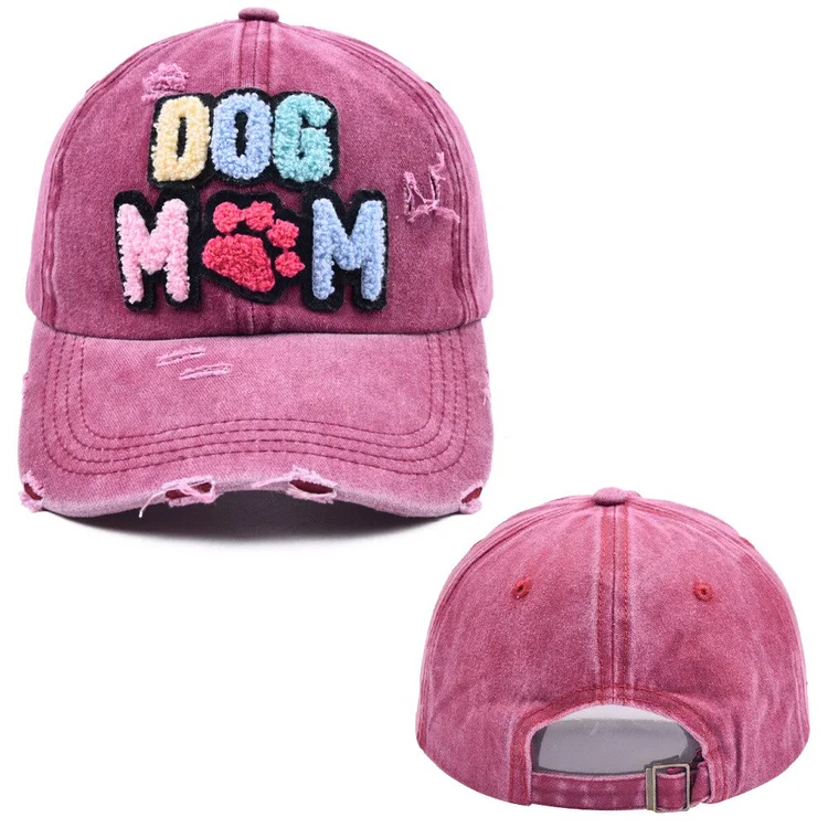 Dog Mom Embroidered Adjustable Baseball Cap Washed Sports Patch Snapback Dad Hat Outdoor for Women Cotton Hip Hop Shade Caps