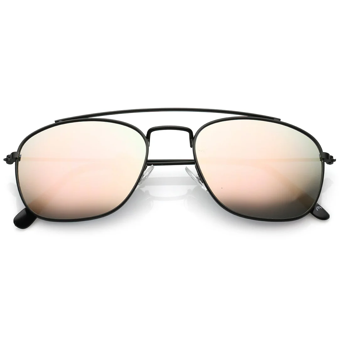 Classic Metal Aviator glasses Curved Crossbar Mirrored Square Lens 53mm