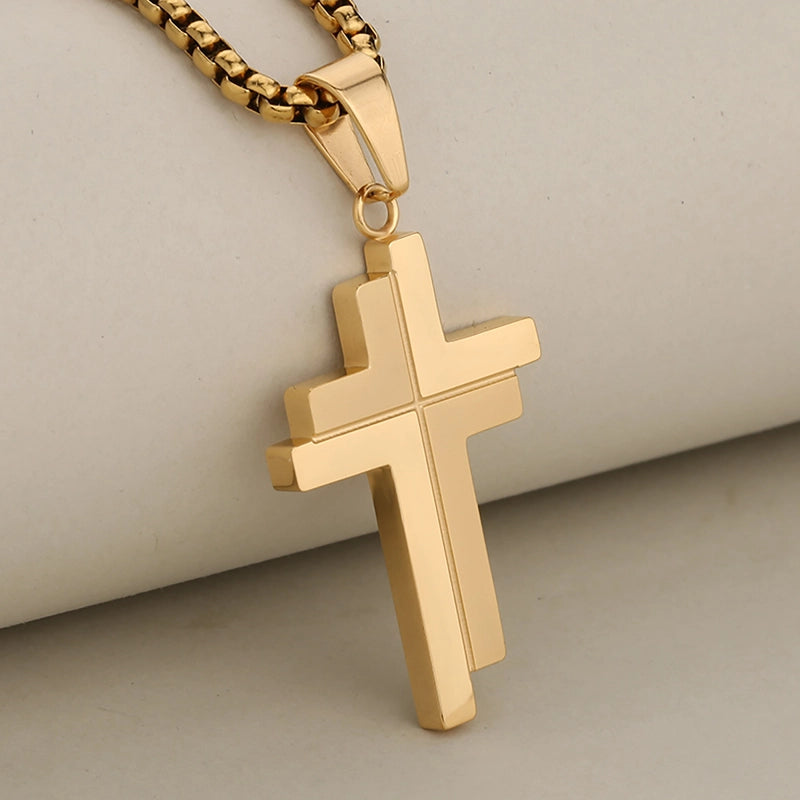 Minimalist Cross 304 Stainless Steel Mixed Metal Plating Unisex Men Pendant Necklaces