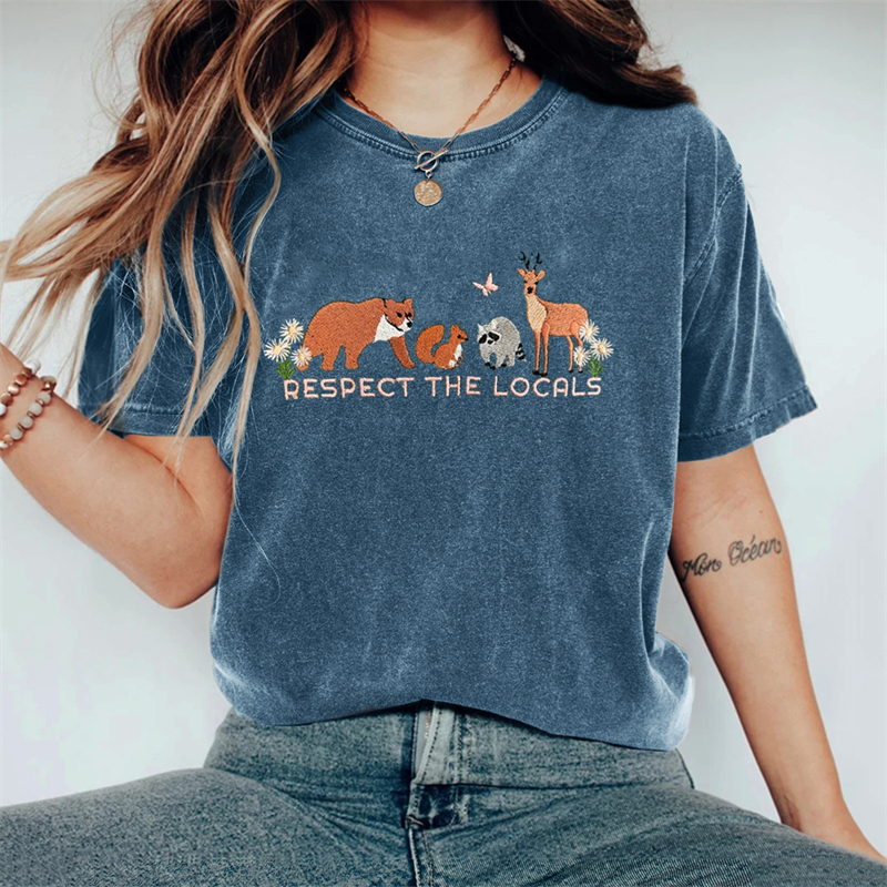 Respect The Locals Protect National Park Embroidered Washed T Shirt