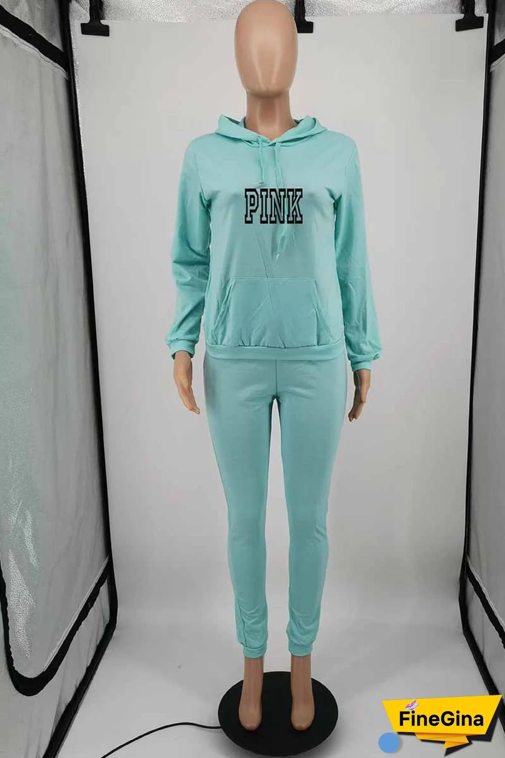 Red Casual Print Letter Hooded Collar Long Sleeve Two Pieces